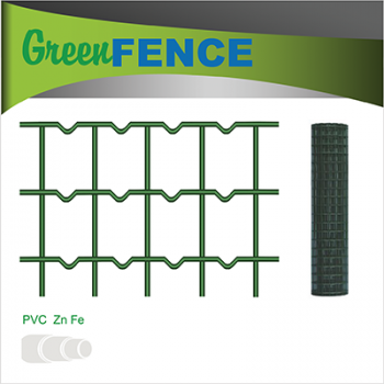 Žogs 75*100mm, metināts ruļļos, ZN, PVC, UV, RAL6005 zaļš, 25m H 1.0m; Ø 2.1mm; L 25m