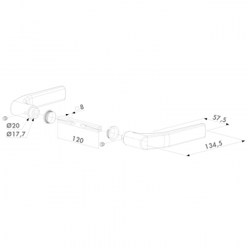 Alumīnija rokturu pāris ieliktņu slēdzenēm - 3006J-H ar kvadrātveida 120 mm vārpstu ieliktņu slēdzenēm 120mm; 134,5mm