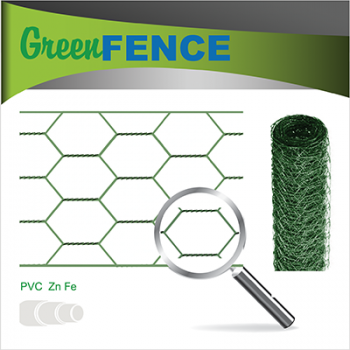 Žogs hexagonāls 25/1.0mm, ZN/PVC RAL6005 zaļš H 1.5m; Ø 1.0mm; L 10m