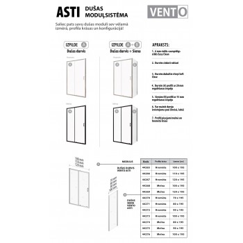 Dušas durvis VENTO Asti 120X195 cm, stikls 6mm Easy Clean caurspīdīgs, hromēts profils