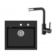 Komplekts granīta izlietne 565x510 cm.+maisītājs , black metalic