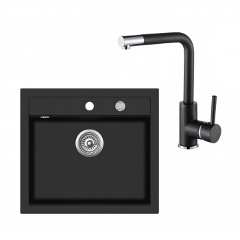 Komplekts granīta izlietne 565x510 cm.+maisītājs , black metalic