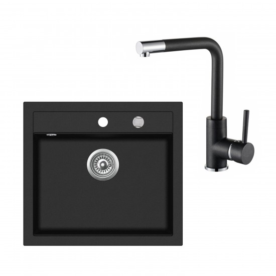 Komplekts granīta izlietne 565x510 cm.+maisītājs , black metalic