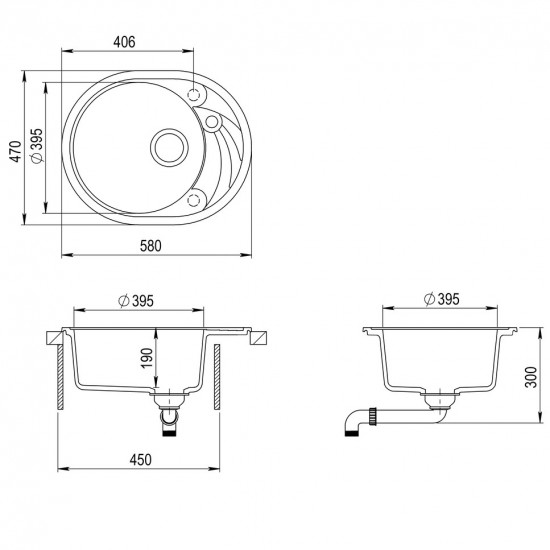 Granīta izlietne 580x470 Black