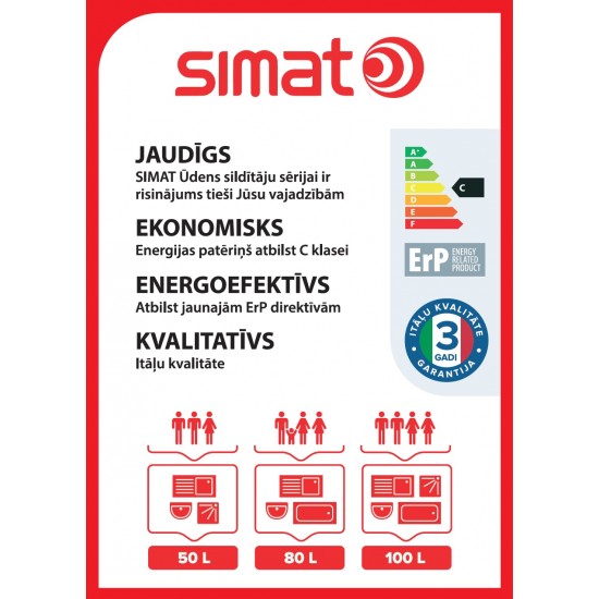 Ūdens sildītājs SIMAT 100 L, vertikāls