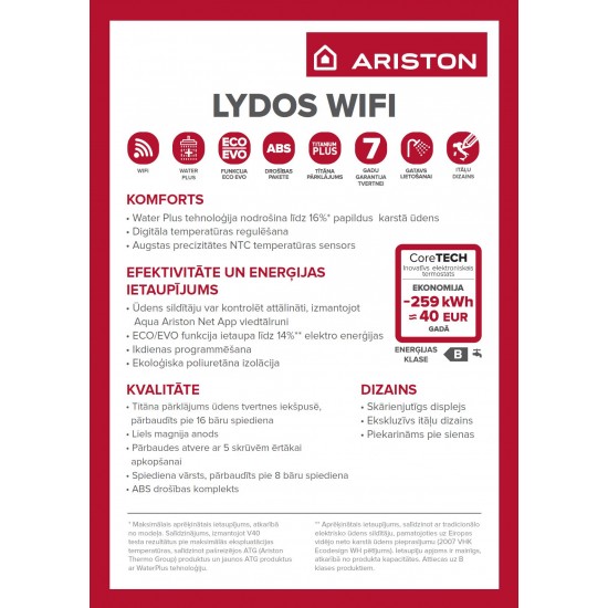 Ūdens sildītājs Ariston LYDOS WIFI 100 L, vertikāls