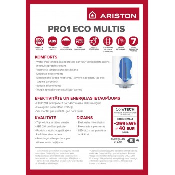 Ūdens sildītājs Ariston PRO1 ECO MULTIS 80 L DRY, vertikāls
