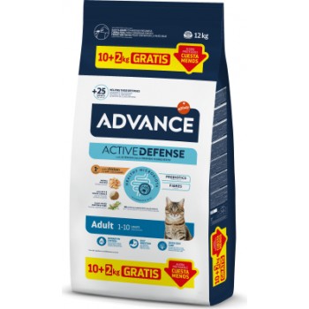 ADVANCE CAT ADULT CHICKEN 10+2 KG - PILNVĒRTĪGA BARĪBA PIEAUGuŠIEM KAKIEM. AR VISTAS GAĻU.