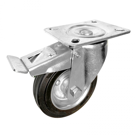Gumijas atbalsta ritenis ar bremzi / grozāms 100mm AR/W BR GUM/RUB 90Kg