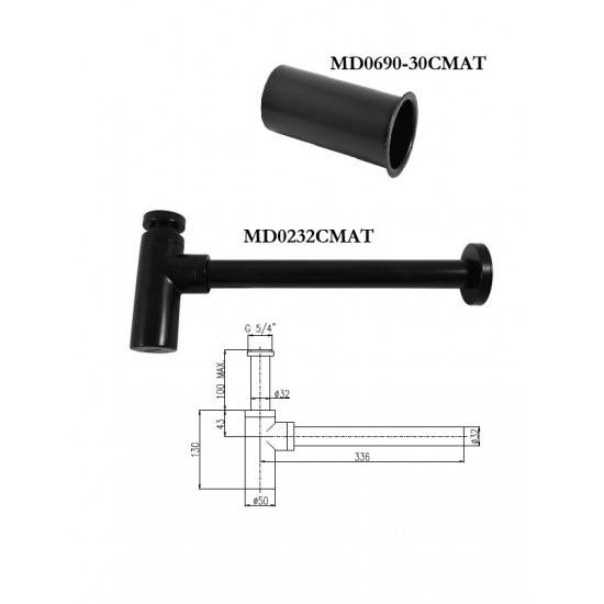 Sifons izlietnei MD0232CMAT, MELNS/MAT.