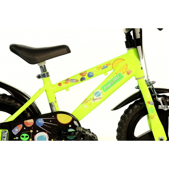 Bērnu velosipēds Bimbo Bike 12'' ''GALAXY'', melns/ neona zaļš