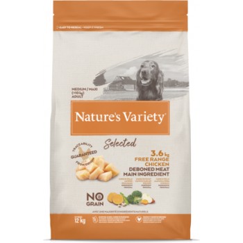 Nature's Variety Dog Selected Medium Adult Free Range chicken 12 kg - sausā barība ar brīvi turētu vistu pieaugušiem suņiem