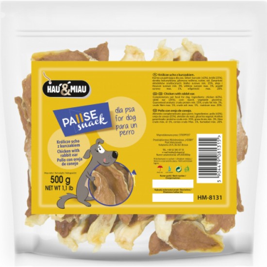 HAU&MIAU rabbit ear with chicken 500g - Truša auss ar vistu