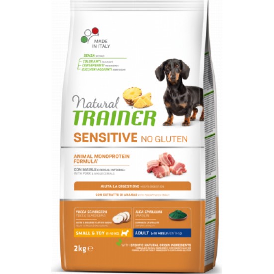 NT DOG SENSITIVE NO GLUTEN ADULT MINI PORK 2 KG - pilnvertīga bezglutēna sausā barība ar cūkgaļu pieaugušiem mazo šķirņu suņiem