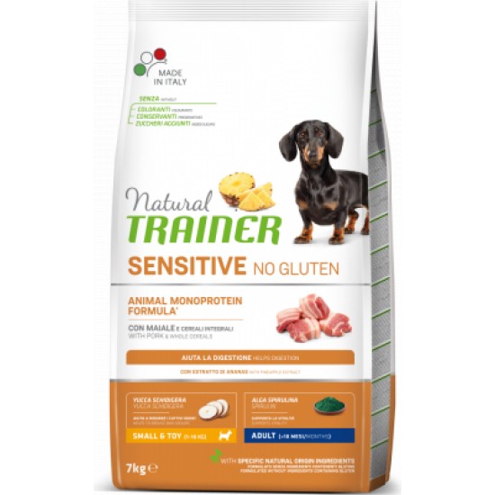 NT DOG SENSITIVE NO GLUTEN ADULT MINI PORK 7 KG - pilnvertīga bezglutēna sausā barība ar cūkgaļu pieaugušiem mazo šķirņu suņiem