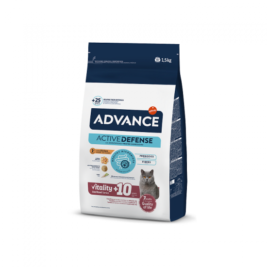 ADVANCE CAT SENIOR 10+ STERILIZED 1.5KG - VECIEM STERILIZĒTIEM KAĶIEM (VISTA UN MIEŽII)