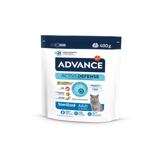 ADVANCE CAT STERILIZED TURKEY 0,400KG - STERILIZĒTIEM KAĶIEM (TĪTARS UN MIEŽI)