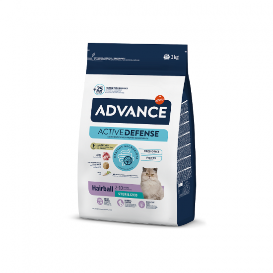 ADVANCE CAT STERILIZED HAIRBALL 3.0KG - PIEAUGUŠIEM KAĶIEM (TĪTARS UN RĪSI)