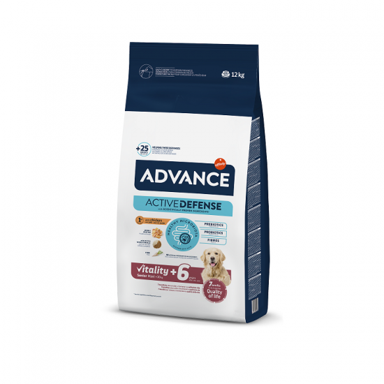 ADVANCE DOG VITALITY SENIOR MAXI 12KG - Lielo šķirņu suņiem (svars virs 30 kg) vecumā virs 6 gadiem. Ar vistu un rīsiem