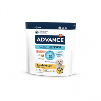 Advance Dog Mini Adult Sensitive 700g - pilnvērtīga un sabalansēta barība mazo šķirņu pieaugušiem suņiem (<10 kg) vecuma no 10 mēnešiem līdz 8 gadiem