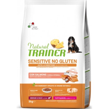 NT DOG Sensitive No Gluten Puppy&Junior Medium-Maxi S&R 60gr - pilnvērtīga barība lielo un vidējo šķirņu kucēniem un junioriem, ar lasi.