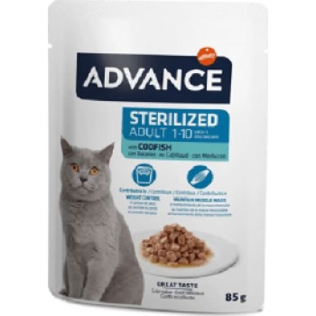 Advance Cat Sterilized Codfish 85gr - pilnvērtīga un sabalansēta mitrā barība, kas īpaši izstrādāta, lai apmierinātu sterilizētu pieaugušu kaķu vajadzības. Ar mencu.(12gb)