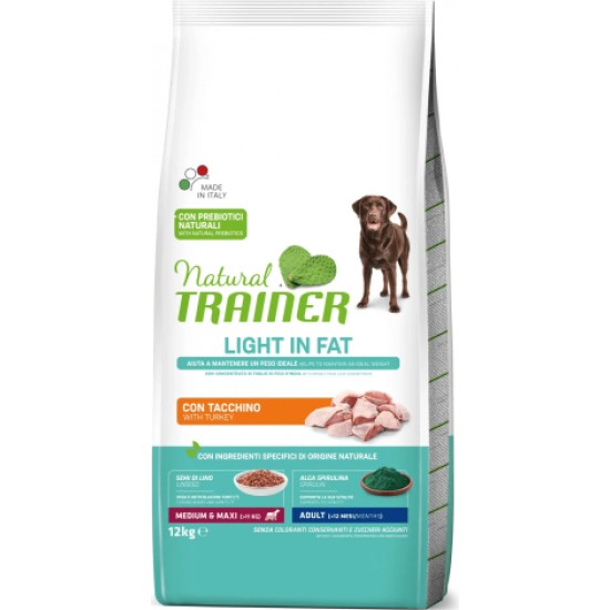 NATURAL TRAINER DOG WEIGHT CARE ADULT MEDIUM/MAXI TURKEY 12KG - Pilnvērtīga un sabalansēta barība svara kontrolei lielo/vidējo šķirņu pieaugušiem suņiem