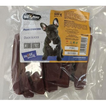 HAU & MIAU duck slices 500g - papildbarība pieaugušiem suņiem, pīles fileja