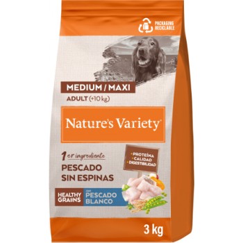 Nature's Variety Dog Healthy Grain Adult Med/Maxi White Fish 3kg - pilnvērtīga barība pieaugušiem vidējo/lielo šķirņu suņiem, ar veselīgiem graudiem un balto zivi