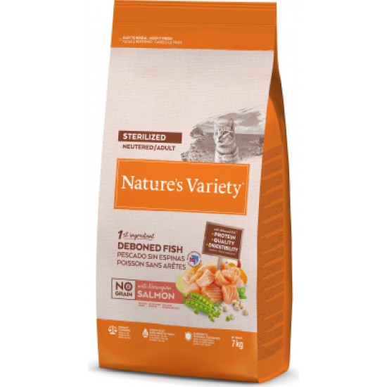 Nature's Variety Cat No Grain Sterilized Norwegian Salmon 7Kg - pilnvērtīga barība pieaugušiem sterilizētiem kaķiem, ar lasi un bez graudiem
