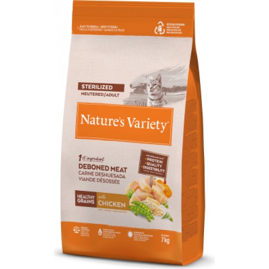 Nature's Variety Cat Healthy Grain Adult Sterilized Chicken 7Kg - pilnvērtīga sausa barība pieaugušiem sterilizētiem kaķiem, ar vistas gaļu un veselīgiem graudiem