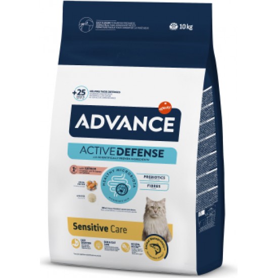 ADVANCE CAT ADULT SENSITIVE CARE SALMON 10KG - pilnvērtīga sausa barība pieaugušiem kaķiem, ar lasi