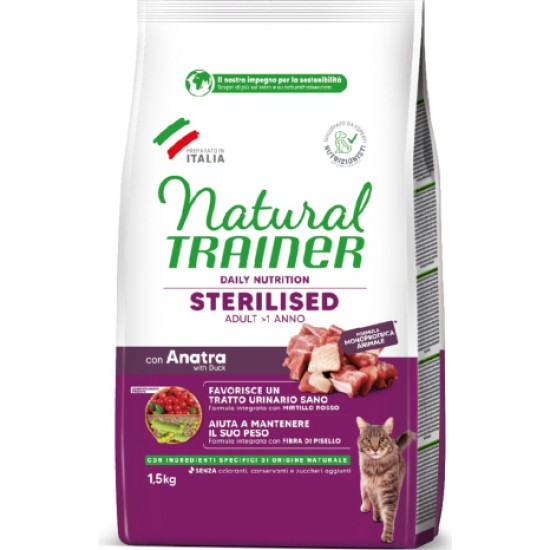 NT CAT ADULT STERILISED DUCK 1,5 KG - pilnvērtīga un sabalansēta sausa barība sterilizētiem pieaugušiem kaķiem no 1 gada vecuma