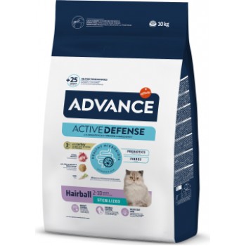 ADVANCE CAT STERILIZED HAIRBALL 10KG - Pilnvērtīga un sabalansēta augstvērtīga barība, kas īpaši paredzēta sterilizētiem pieaugušiem kaķiem