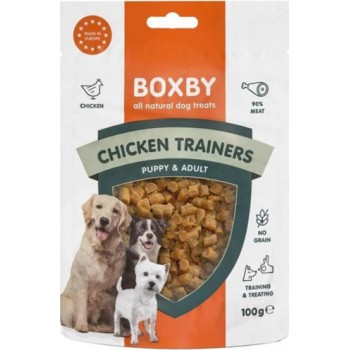 BOXBY CHICKEN TRAINERS 100G - UZKODAS KUCĒNIEM UN PIEAUGUŠIEM SUŅIEM (100% VISTA)