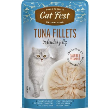 CatFest Tuna Fillets in Jelly 70g - Mitrā papildbarība pieaugušiem kaķiem, okeāna tunzivs gabaliņi želejā