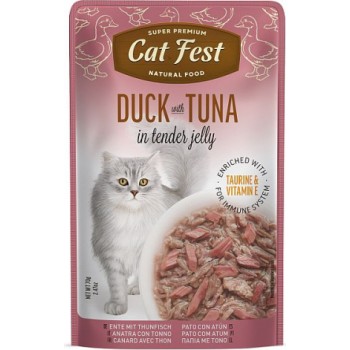 CatFest Duck With Tuna in Jelly 70g - Pilnvērtīga barība pieaugušiem kaķiem, pīles fileja ar tunci maigā želejā