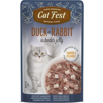CatFest Duck With Rabbit in Jelly 70 - Pilnvērtīga barība pieaugušiem kaķiem, pīles fileja ar trušu gaļu želejā