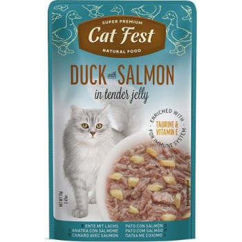 CatFest Duck With Salmon in Jelly 70g - Pilnvērtīga barība pieaugušiem kaķiem, pīles fileja ar lasi gaļu želejā