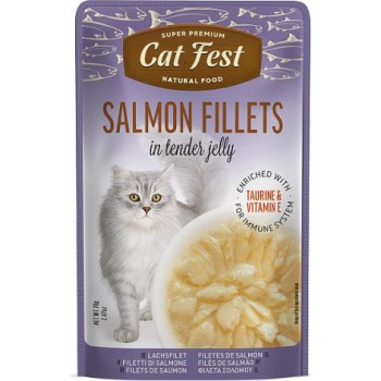 CatFest Salmon Fillets in Jelly 70g - Pilnvērtīga barība pieaugušiem kaķiem, savvaļas lasis želejā