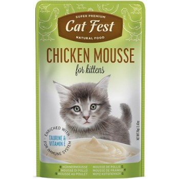 CaCatFest Kitten Сhicken Mousse 70g - Mitrā papildbarība ar vistas gaļu ar maigu putētu tekstūru, ideāli piemērota maziem kaķēniem