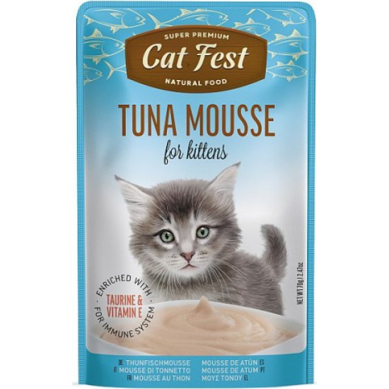 CatFest Kitten Tuna Mousse 70g - Mitrā papildbarība ar tunci, maiga putētā tekstūra, ideāli piemērota maziem kaķēniem