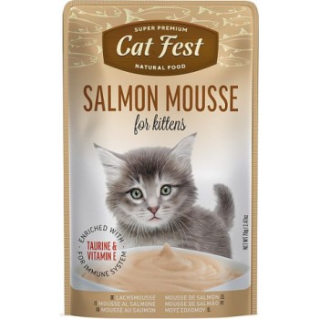 CatFest Kitten Salmon Mousse 70g - Mitrā papildbarība ar lasi, maiga putētā tekstūra, ideāli piemērota maziem kaķēniem