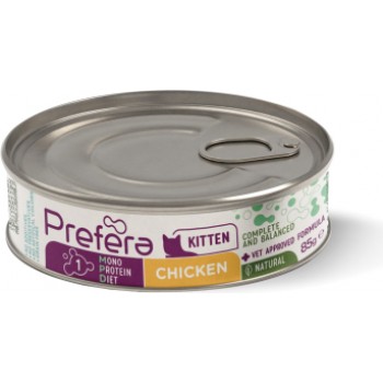 PF Fresh Farm CAT Prefera MPD Kitten chicken 85 gr - pilnvērtīga mitrā barība kaķēniem (2-12 mēneši), grūsnām un barojošām kaķenēm, monoproteīna barība ar vistas gaļu.