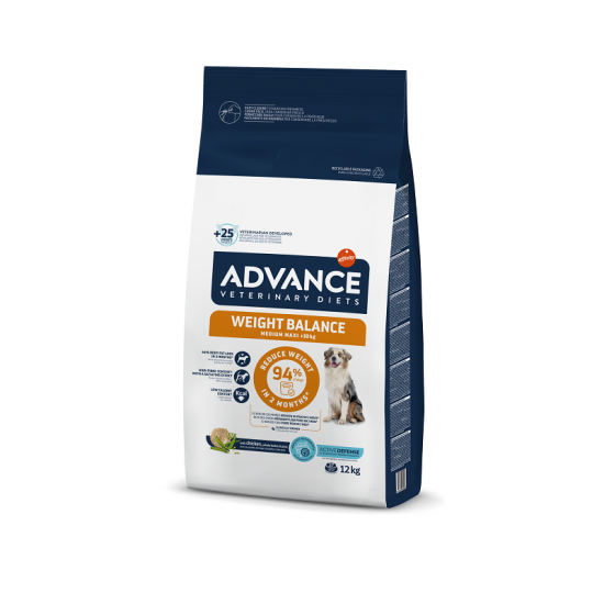 ADVANCE VETERINARY DIETS WEIGHT BALANCE MEDIUM/MAXI 12KG - VIDĒJO UN LIELU ŠĶIRŅU SUŅIEM SVARA KONTROLEI