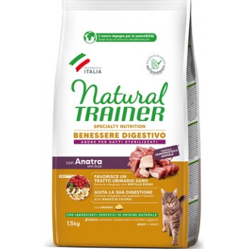 NT CAT BENESSERE DIGESTIVO DUCK 1,5 KG - pilnvērtīga un sabalansēta sausa barība pieaugušiem kaķiem no 1 gada vecuma.