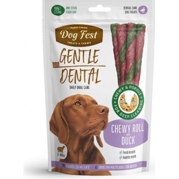 Dogfest Dog Fest Dental Chewy roll with duck for adult dogs 100g - papildbarības suņiem, košļājamā rulete ar pīli pieaugušiem suņiem