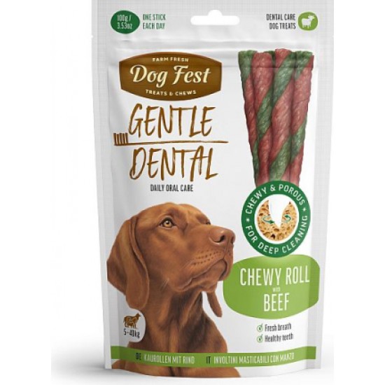 Dogfest Dog Fest Dental Chewy roll with beef for adult dogs 100g - papildbarības suņiem, košļājamā rulete ar liellopu gaļu pieaugušiem suņiem