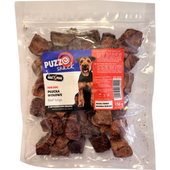 HAU&MIAU dog treat, beef lung, cubes, 3-4cm, 150g - papildbarība suņiem, gardie liellopu plaušas kubiciņi, 3x4 cm