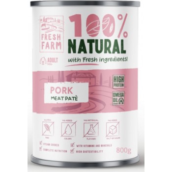 PREFERA Fresh Farm Dog Smooth pate with pork 800 gr - pilnvērtīga barība, pastētes veida konservi suņiem, ar cūkgaļu.